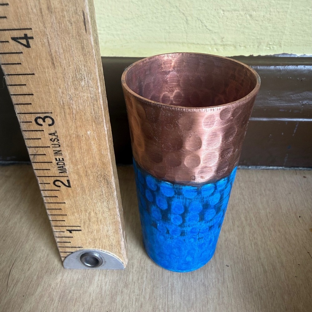 Marquesa de Mancera Copper Shot Glass Set 4pc Blue Hammered Excellent Artisanal - Picture 5 of 10